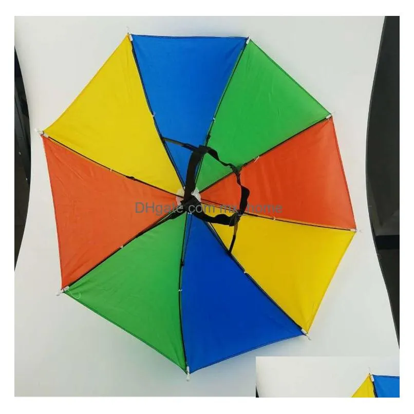  product usefull rainbow umbrella hat sun shade camping fishing hiking festivals outdoor brolly kids hats