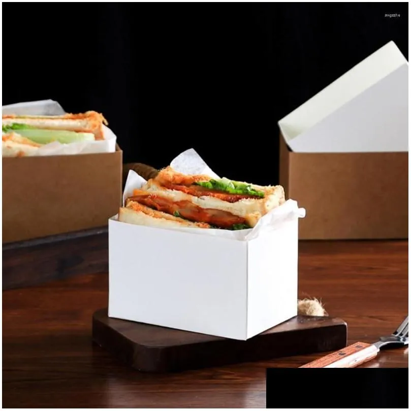 Gift Wrap 50Pcs Helpf Sandwich Take Out Box Non-Stick Recyclable Paper Tasty Donut Toast Holding Bread Tray Drop Delivery Dh80O