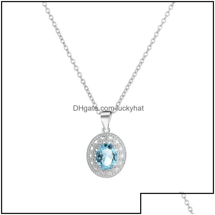 pendant necklaces sterling sier blue crystal rhinestone necklace simated gemstone for women girls wholesale drop delivery jewelry pen