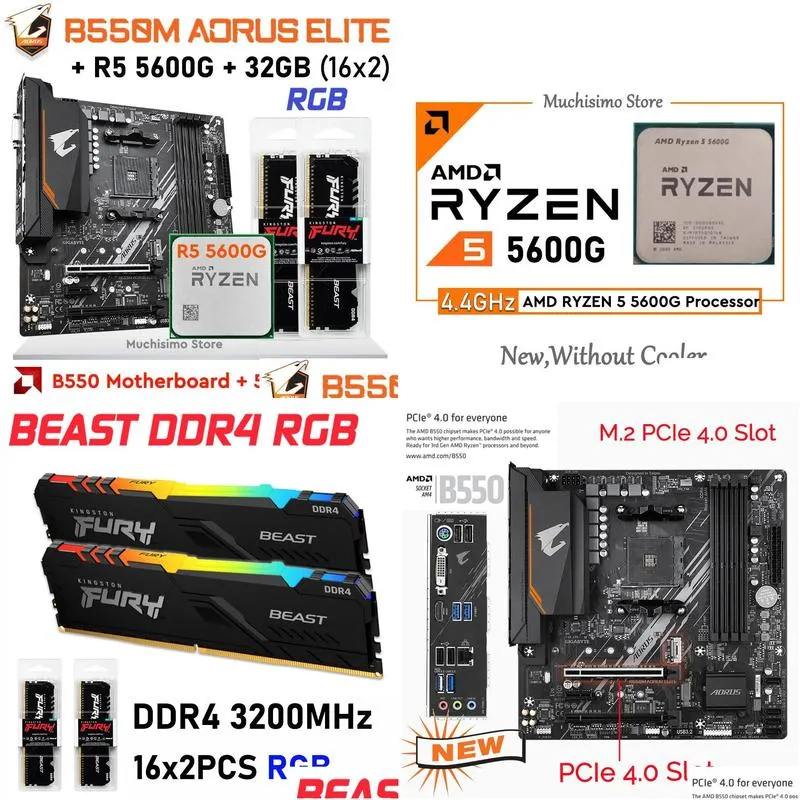 Monitors Gigabyte B550M Aorus Elite Am4 Motherboard Amd Ryzen 5 5600G 32Gb Ddr4 3200Mhz Ram B550 Mainboard Combo Kit Drop Delivery Com Dhyrc