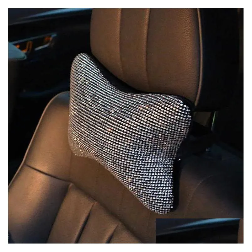 Seat Cushions New 1Pc Bling Rhinestone Crystal Car Neck Pillows Waist Support Diamond Headrest Pillow For Women Interior Accessories D Dhr0C