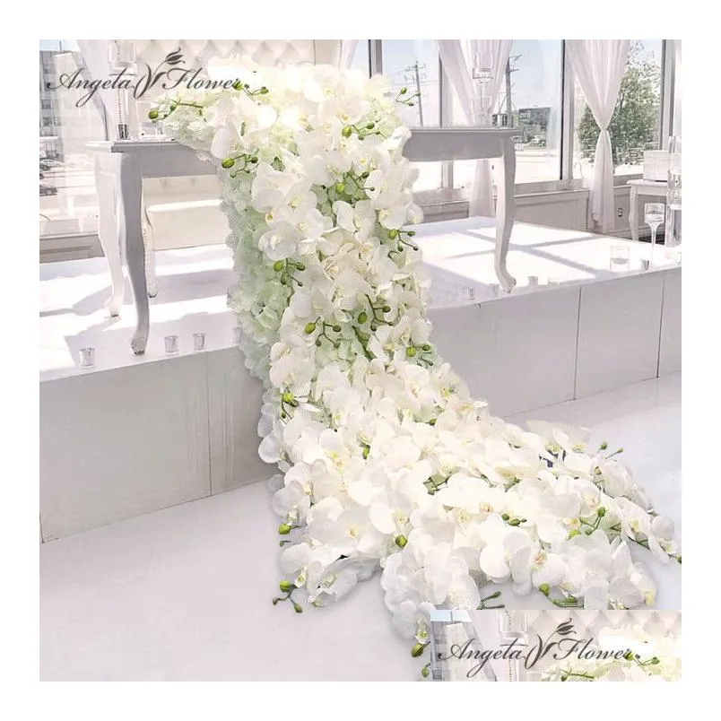 Decorative Flowers & Wreaths 2M Luxury Custom Artificial Floor Wedding Backdrop Decor Garland Flower Arrangement Table Runner Rarty Ev Dhxmr