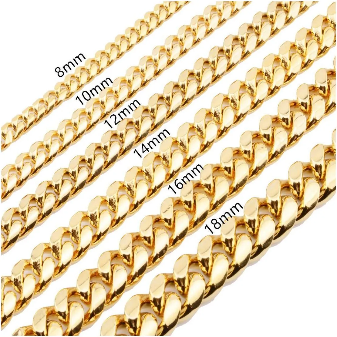 Chains Cuba Chains 18K Gold Faucet Buckle Stainless Steel Titanium Density 8Mm/10Mm/12Mm/14Mm/16Mm  Cuban Link Mens Drop Delivery Dhoi9