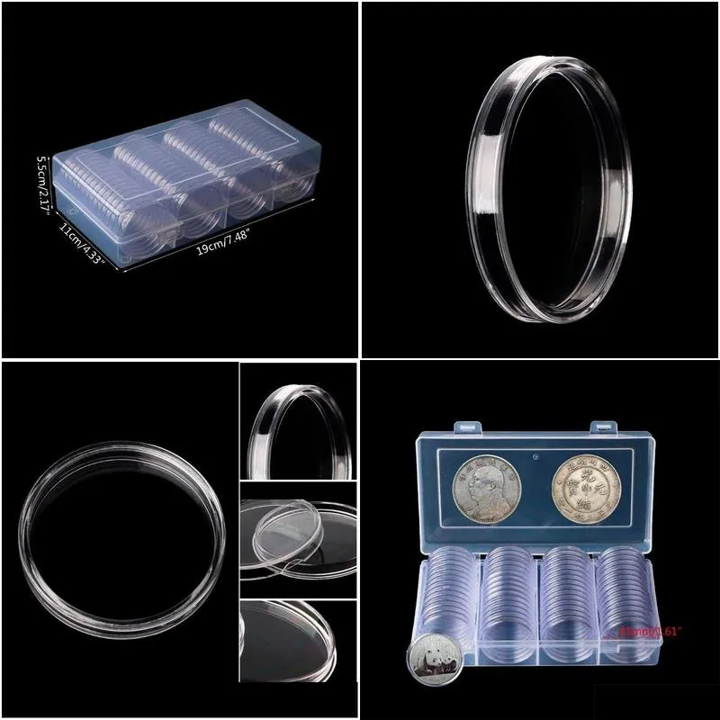 Storage Boxes & Bins 60 Pcs Clear Round 41Mm Direct Fit Coin Capses Holder Display Collection Case With Storage Box For 1 Oz American Dhfpt