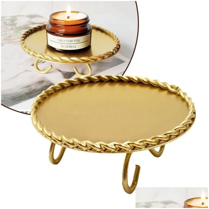 Candle Holders 3Pcs Retro Durable Desktop Anti Rust For Table Living Room Bedroom Iron Plate Gold Home Decor Round El Holder Gift Dro Dhq1P