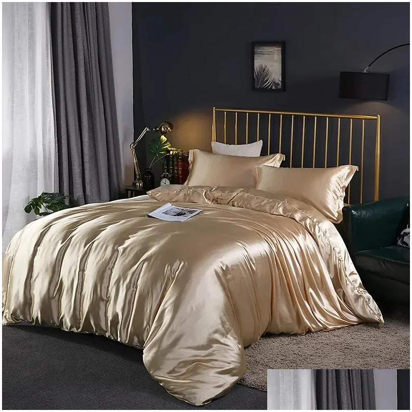 Bedding Sets Upgraded 100% Satin Silk Bedding Set Luxury Quilt Duvet Er And Pillowcase Bed Sheet Single Double Bedclothe Drop Delivery Dhrqi