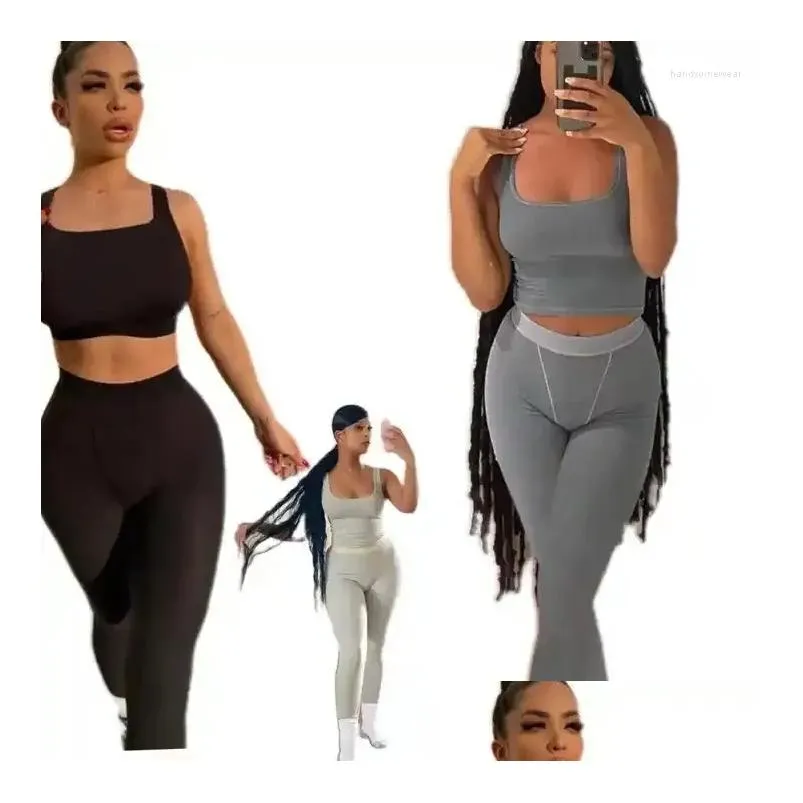 Women`S Two Piece Pants Womens Two Piece Pants Loungewear Women Sets Ribbed Crop Tank Top Legging Prices Set Spring Summer Drop Deliv Dh5Ue