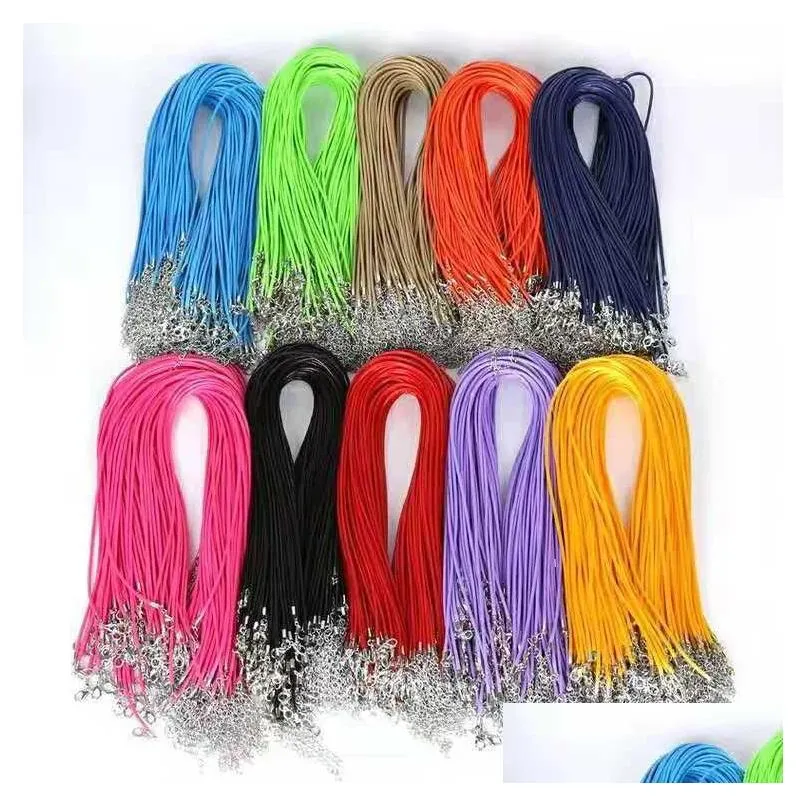 Cord & Wire 100Pcs/Lot 2.0Mm Wax Leather Necklace Cord Buckle Shrimp Pendant Jewelry Components Lanyard With Chain Diy Drop Delivery J Dhvsa