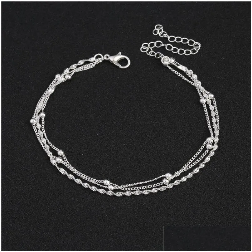 Anklets Fashion 925 Sterling Sier Ankle Bracelet Elegant Twisted Weave Chain For Women Jewelry Girl Giftanklets Drop Delivery Dh3Ex