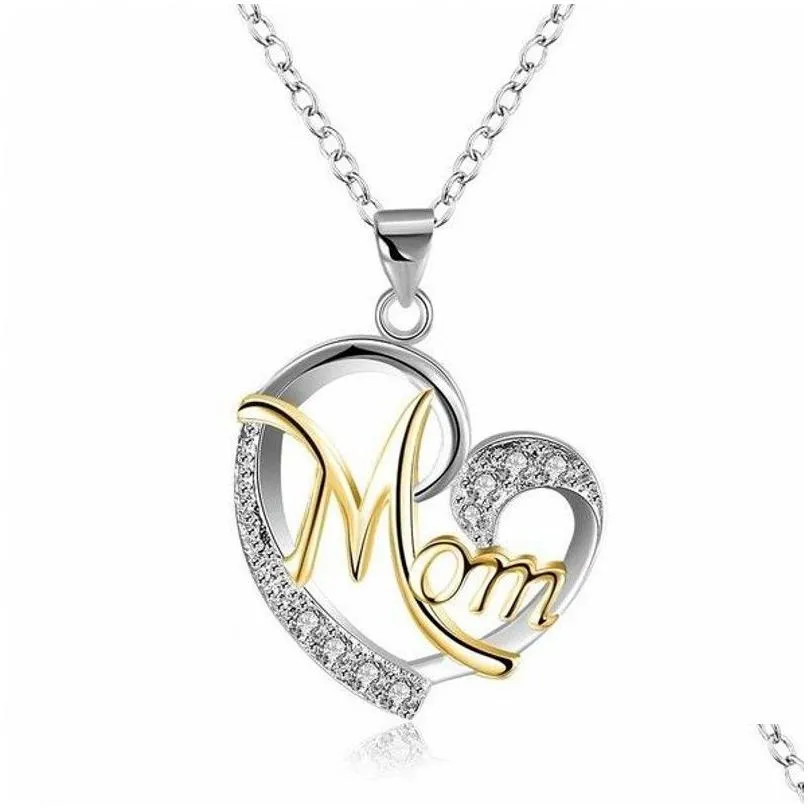 Pendant Necklaces Vecalon Mom Heart Shape Pendants With Necklace For Women Mothers Day Gift Wholesale Jewelry 5 Colors Sier/Black/Rose Dhmd8