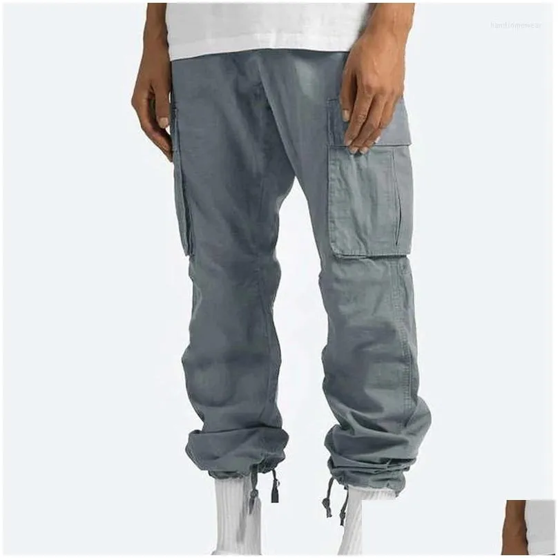 Men`S Pants Mem Mti-Pockets Spring Summer Cargo Pants Men Streetwear Zipper Leg Skinny Work Joggers Cotton Casual Trousers Drop Deliv Dhxes