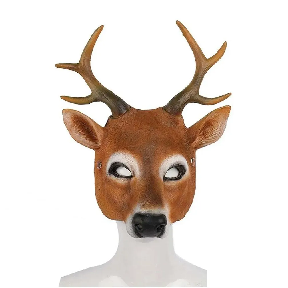 Party Masks Cute Deer Head Cosplay Mask Christmas Reindeer 3D Animal Realistic Halloween Costume Ball Carnival Props 230327 Drop Deli Dhmr3