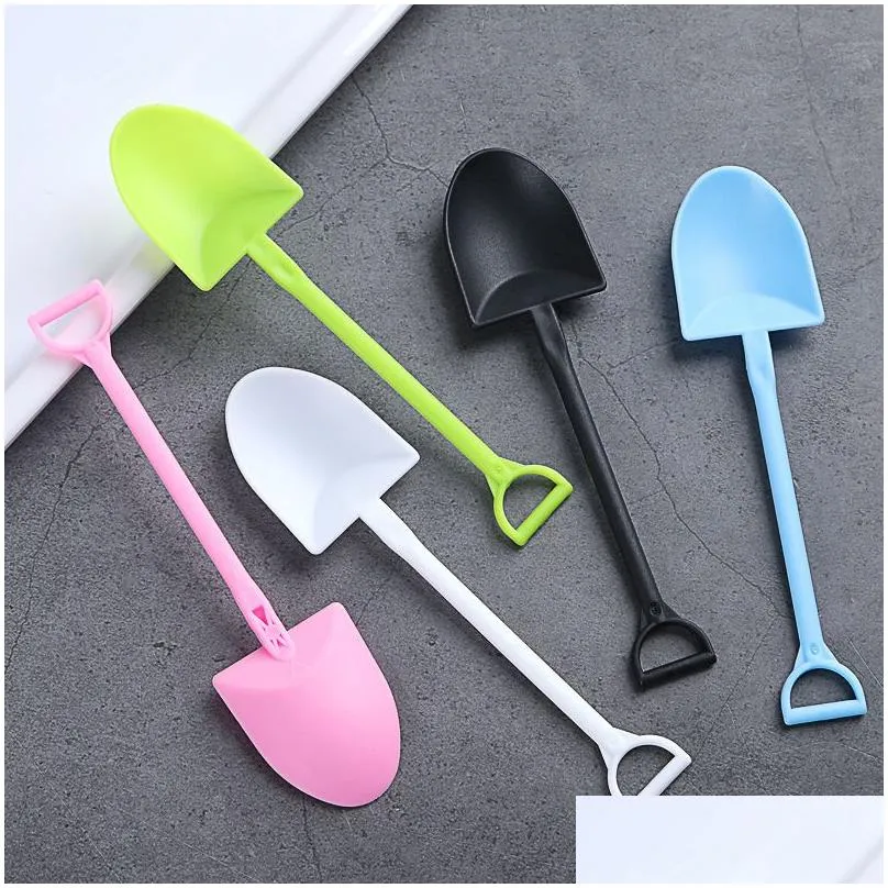 Spoons 100Pcs/Pack Plastic Disposable Mini Shovel Spoon Ice Cream Cake Scoop Dessert Yogurt Sundae Cheese Spoons Pudding Shovels Jy058 Dhe8B