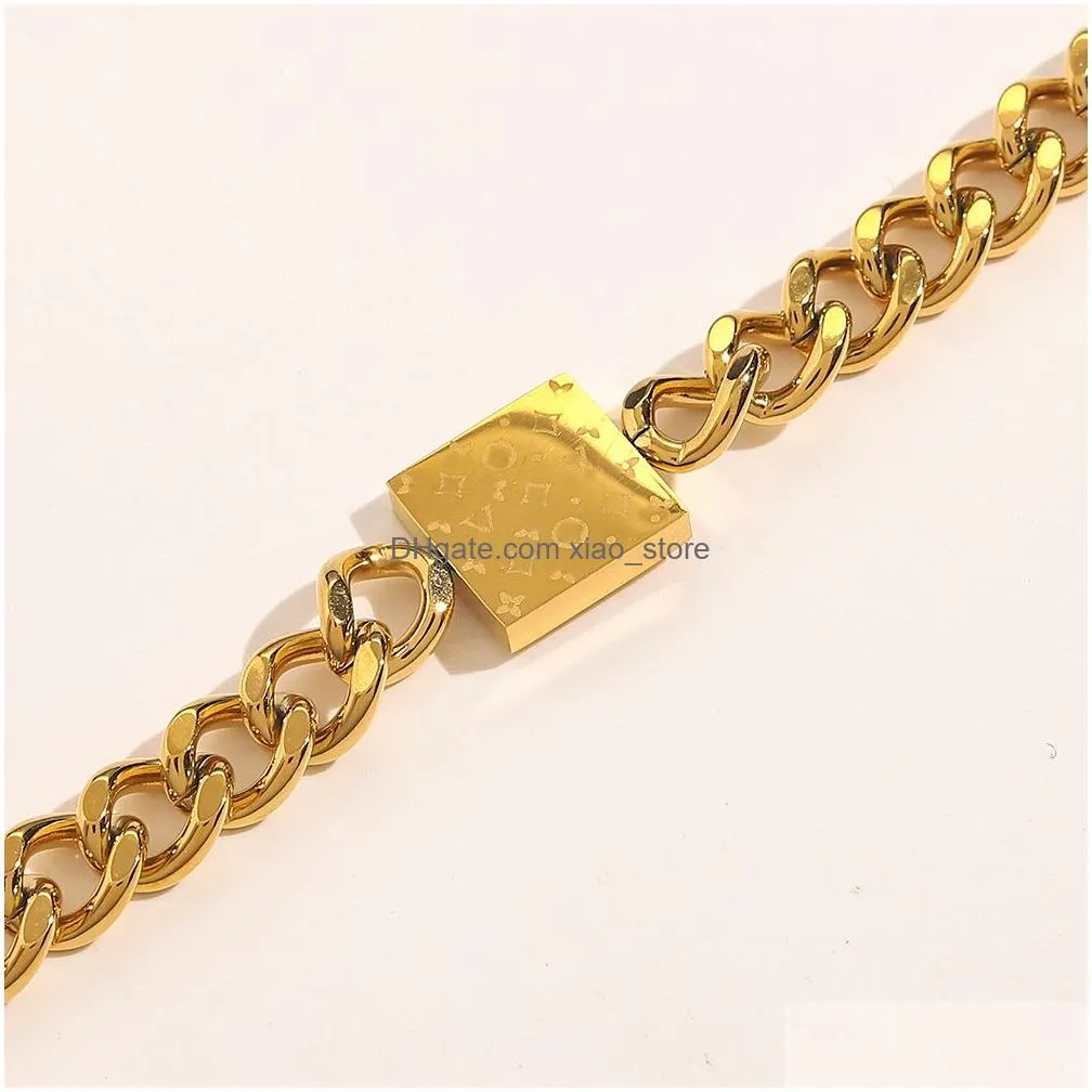  fashionable classic bracelets women bangle 18k gold plated stainless steel crystal flower beads lovers gift wristband cuff chain designer