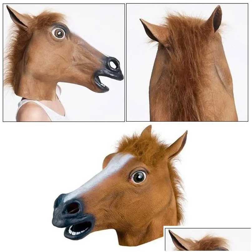 Party Masks Horse Mask Halloween Head Latex Py Animal Costume Theater Prank Crazy Cosplay Prop Headgear Drop Delivery Dhu7D