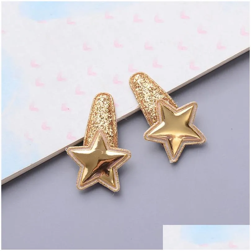 Hair Accessories Old Cobbler Ets001 Hair Accessories Baby Clip Five-Pointed Star Flash Powder Plastic Spraying Color Droplet Shape Can Dhdbo