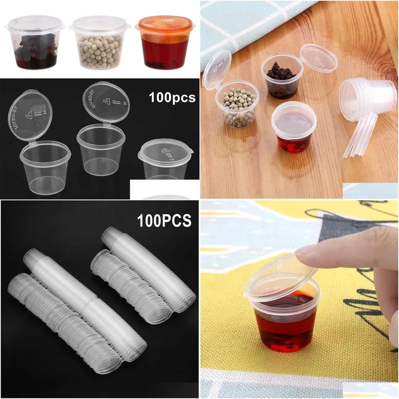 Storage Bottles & Jars Storage Bottles Jars Wholesale 100Pcs Disposable Clear Plastic Sauce Pot 30Ml Chutney Cups Slime Container Box Dha8O