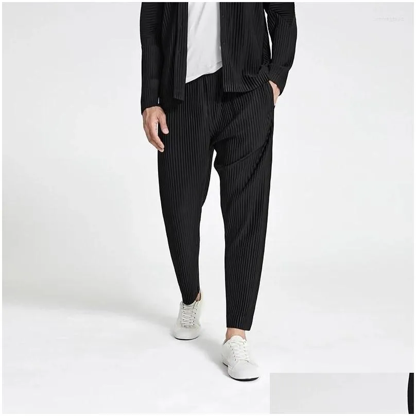 mens pants summer 2022 mens miyake folding fashion plus size japan pleated crop high flexibility