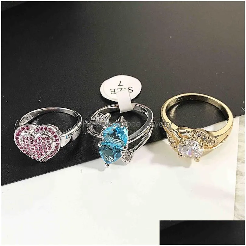 europe trendy shiny zircon band rings colorful rhinestone delicate women crystal wedding ring fashion jewelry mix