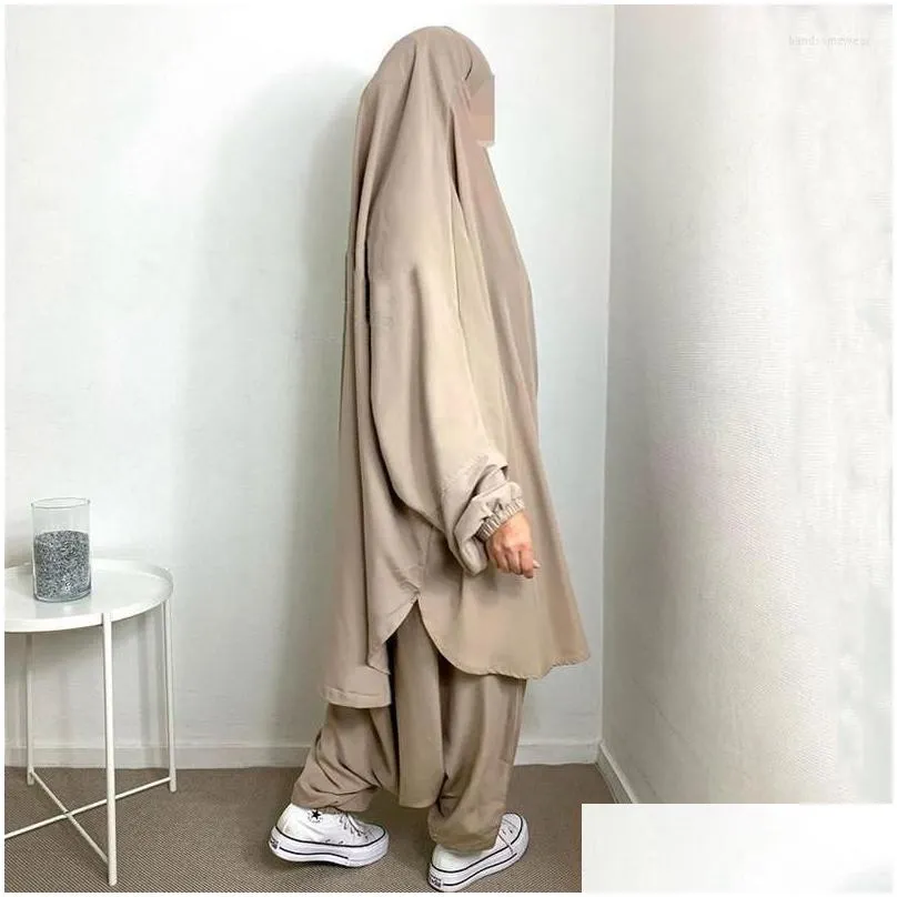 Ethnic Clothing Ramadan Eid Muslim Abayas For Women 2 Pieces Prayer Garment Jilbab With Pants Abaya Set Islamic Clothes Long Khimar S Dhu3N