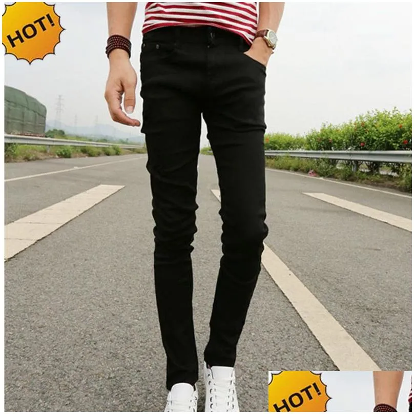 Men`S Jeans Spring Summer Skinny Jeans Mens Leisure Stretch Feet Pants Tight Black Length Trousers Pencil Men Drop Delivery Apparel M Dh07X