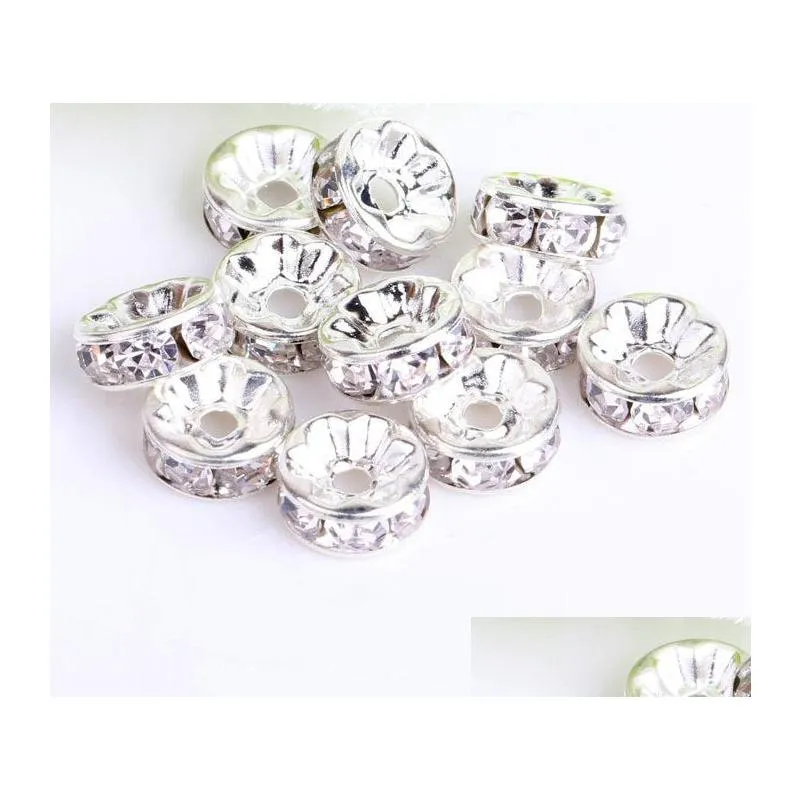 Crystal 200Pcs/Lot Sier Plated Rhinestone Crystal White Round Beads Spacers 6Mm 8Mm 10Mm 12Mm Loose Diy Jewelry Making Drop Delivery Dhmso