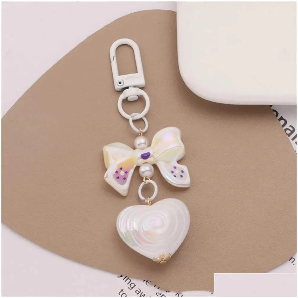Car Key New Sweet Love Bow Keychain Small  Colour Plated Acrylic Keyring For Women Girls Creative Headphone Case Accessories Diy Dhgro