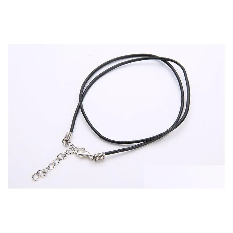 Cord & Wire 2Mm Real Leather Cord Jewelry Components Lots Necklace Black Brown Lobster Clasp Fit Pendant Drop Delivery Jewelry Jewelry Dhkcd