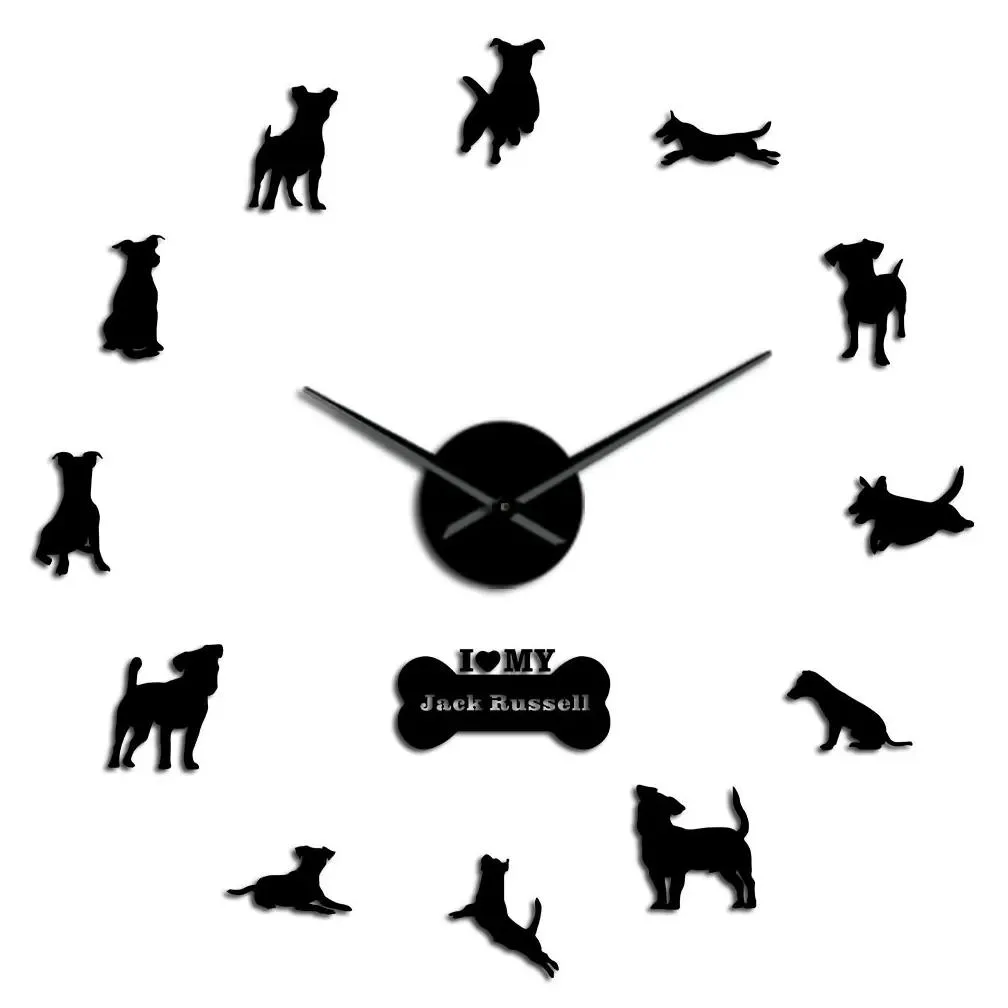 Wall Clocks Jack Russell Terrier Dog Breed 3D Acrylic Simple Diy Wall Clocks Animals Pet Store Art Decor Quiet Sweep Unique Drop Deliv Dh9B7