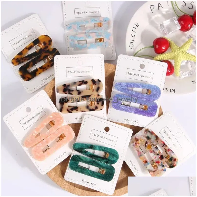 fashion acetic acid hair clips hairpin acrylic resin barrettes trendy 19 colors two pieces in one set