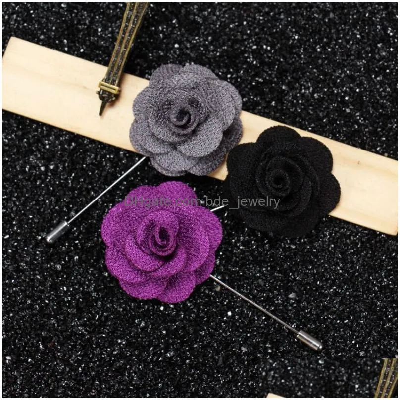 22 colors lapel flower man woman camellia handmade brooch diameter 4cm men suit stick brooches pin wholesale