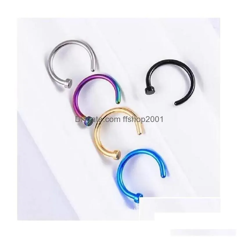 nose rings studs titanium steel ring body piercing jewelry open hoop earring fake drop delivery dh