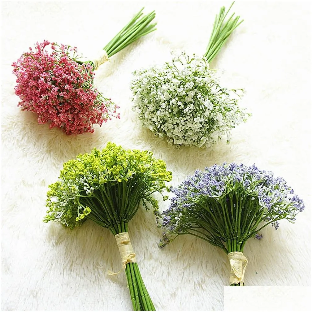 Decorative Flowers & Wreaths 16Pcs/Set Babies Breath Artificial Flowers Fake Gypsophila Diy Floral Bouquets Arrangement Wedding Home G Dh3Cm