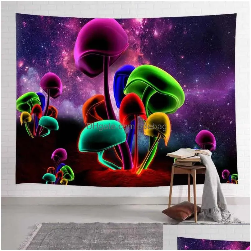 tapestries simsant trippy smoke mushrooms tapestry hippie colorful nature art wall hanging for living room home dorm decor6536271
