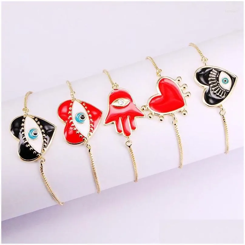 Charm Bracelets 12Pcs Enamel Lucky Eye Lovely Girl Women Gift 2023 Factory Wholesale Fashion Bracelet Drop Delivery Dhmgn