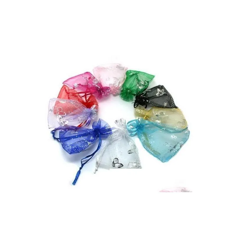 Jewelry Pouches, Bags 100Pcs Butterfly Organza Wedding Gift Bags Pouches 7X9Cm Dstring Bag Jewelry Fashion Drop Delivery Jewelry Jewel Dhsia