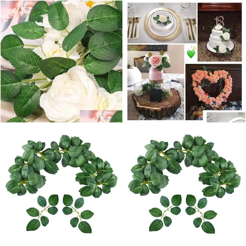 Decorative Flowers & Wreaths Decorative Flowers Wreaths 200Pcs Bk Rose Leaves Artificial Greenery Fake Flower For Diy Wedding Bouquets Dhfmy