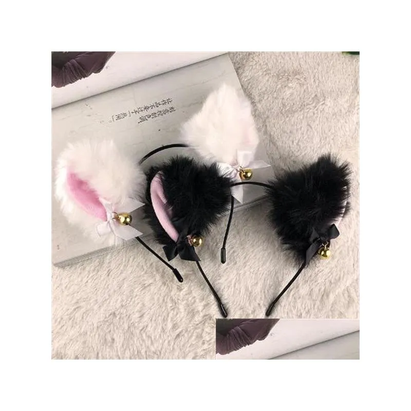 Hair Accessories Kids Hair Accessories Black And White New Cosplay Internet Bell Headband Fox Cat Ear Headwear Hairband Gc1887 Drop De Dheac