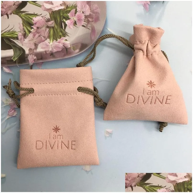 Gift Wrap 100Pcs Customize Print Jewelry Pouches Personalized Small Business Packaging Dstring Microfiber Ring Earings Bags Drop Deli Dhjis