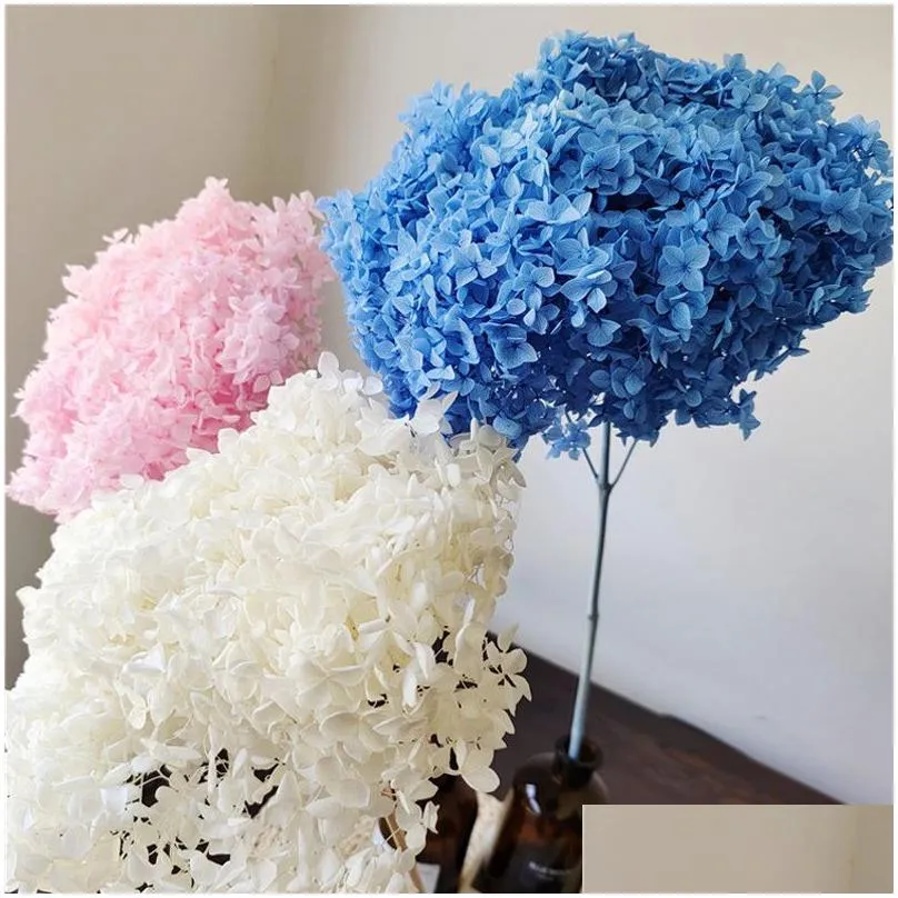 Decorative Flowers & Wreaths 1Bunch/40X20Cm/30Colors Anna Hydrangea Whole Branch Preserved Dried Flower Bouquet Pograph New Home Deskt Dh6Md