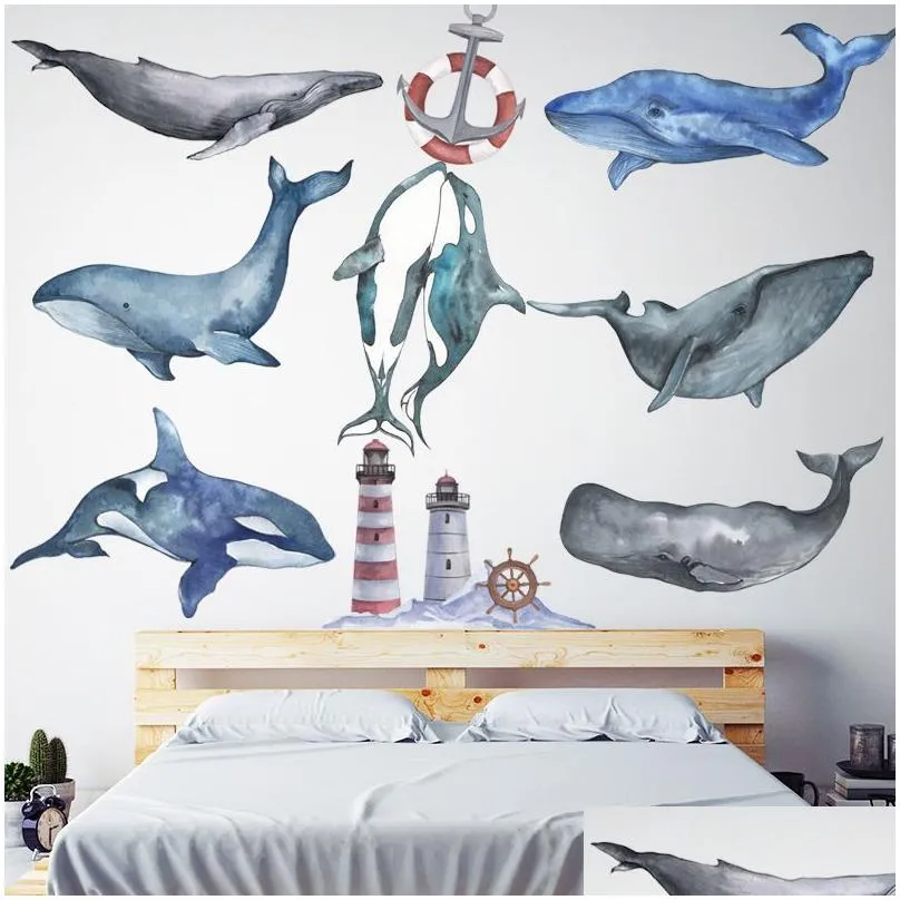 Wall Stickers Whale  Wall Stickers For Kids Room Garten Bedroom Eco-Friendly Vinyl Anchor Decals Art Diy Home Decor 201201 Drop Dh1Sw