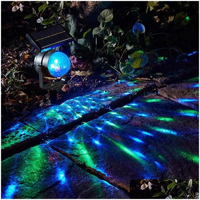 Lawn Lamps Solar Garden Projection Light Rotating Ball Dual Led Lawn Lamp Rgb Outdoor Lights Holiday Decoration Lighting Drop Delivery Dh1Mb