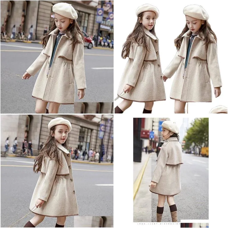 Coat Winter Teenage Girls Long Jackets Toddler Outerwear Clothes Casual Children Warm Woolen Trench Teen Outfits Drop Delivery Dhsjw