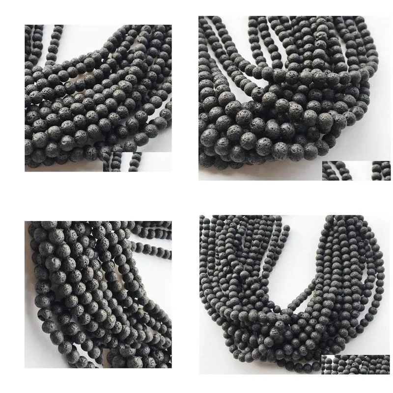 Stone 4 6 8 10Mm Natural Lava Stone Beads Black Volcanic Rock Round For Diy Jewelry Bracelet Making Drop Delivery Jewelry Loose Beads Dhijf