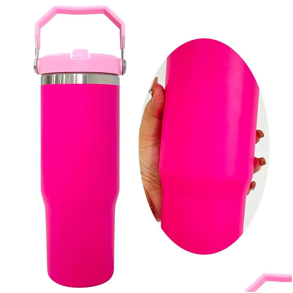 Mugs Large Capacity Leak Proof Double Walled Stainless Steel Flamingo St 30 Oz Tumbler With Handle Laser Engrave Etch Water Bottle Out Dhlxa