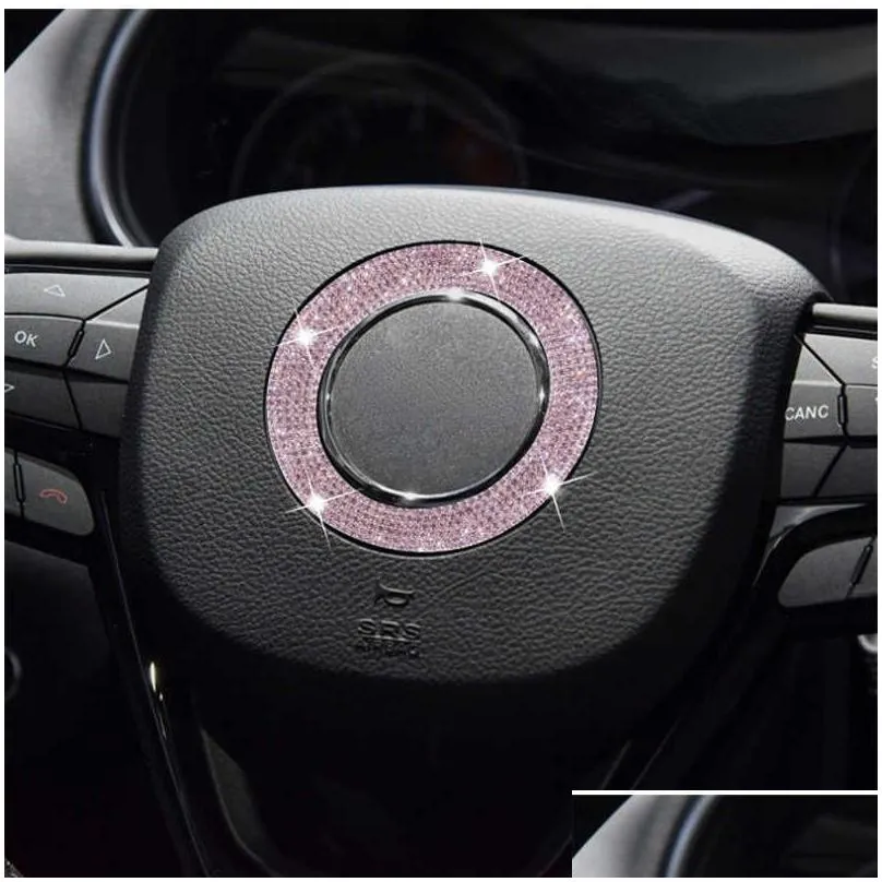 Interior Decorations New Bling Car Steering Wheel Emblem Sticker Accessories Diamond Rhinestone Interior Badge Decal Er Trim For Jeep Dhs1D