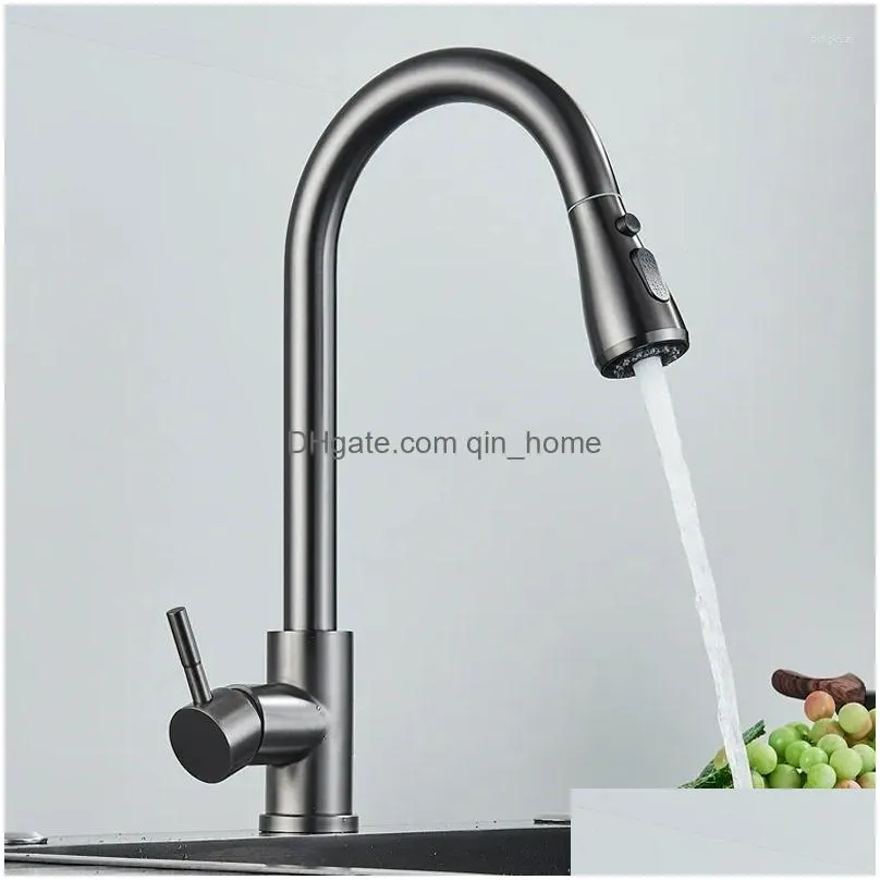 kitchen faucets brushed nickel pull out sink water tap deck mounted mixer stream sprayer head cold taps black chrome