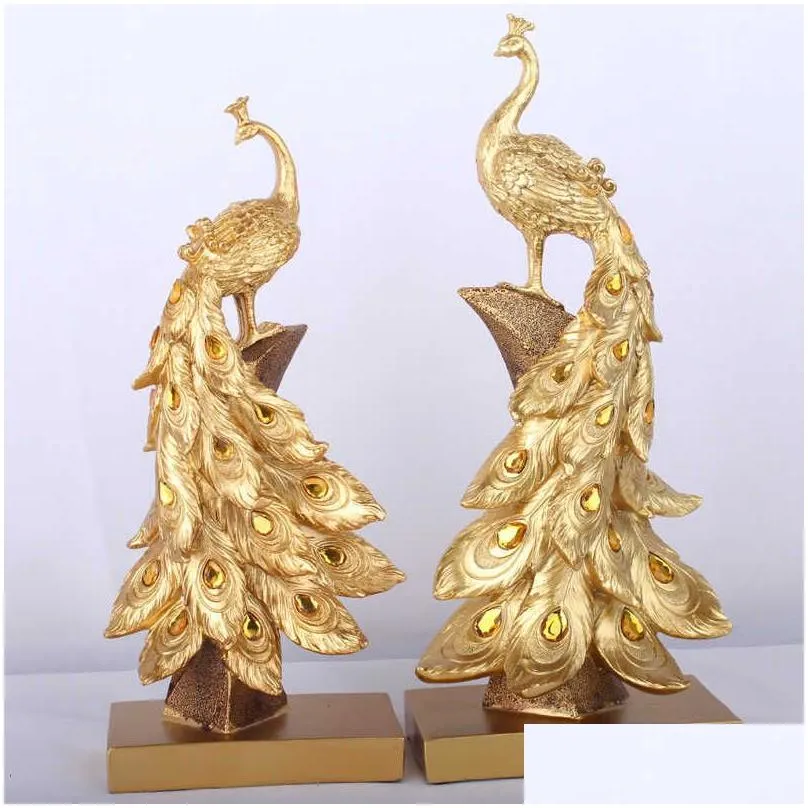 Decorative Objects & Figurines Creative Resin Crafts Fashion Golden Peacock Decorations Home Decoration Business Gifts Garden 210804 D Dhddj