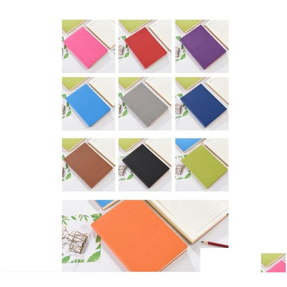 wholesale high quality a5 simple classic solid notepads soft leather pu journal notebooks daily schedule memo sketchbook home school office supplies gifts 10