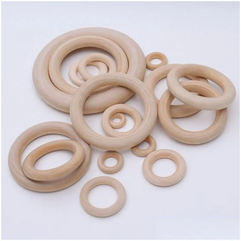 Wood 100Pcs/Lot Natural Color Wood Teething Beads Wooden Ring Baby Teether Diy Kids Jewelry Toss Games 15 20 25 30 35 50Mm Drop Deliv Dhwyp
